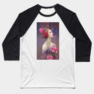 Beautiful Goddess a Art Deco Girl with Roses Baseball T-Shirt